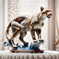 Porcelain figurines cougar, leopard, panther. Sculptures made of porcelain and earthenware. Miniature figurines made of ceramics