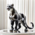 Porcelain figurines cougar, leopard, panther. Sculptures made of porcelain and earthenware. Miniature figurines made of ceramics