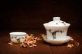 Porcelain set for chinese tea ceremony of white gaiwan and cup s