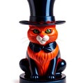 Porcelain statuette - cat in black cylinder on white background Royalty Free Stock Photo