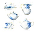 Porcelain tea set, watercolor illustration