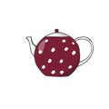 Porcelain teapot exhibit red dishes drawing clip art vector color element cute cup tea coffe kitchen vintage breakfast crockery wh