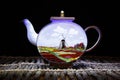 Porcelain teapot studio quality light black background