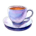 Porcelain white cup of coffee and saucer isolated, watercolor illustration