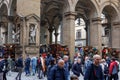 Porcellino Market with many Tourists, ancient Covered Market in Florence, Italy