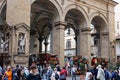 Porcellino Market with many Tourists, ancient Covered Market in Florence, Italy