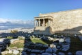 The Porch of the Caryatids in The Erechtheion an ancient Greek temple on the north side of the Acropolis of Athens Royalty Free Stock Photo