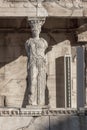 The Porch of the Caryatids in The Erechtheion an ancient Greek temple on the north side of the Acropolis of Athens, Greece Royalty Free Stock Photo