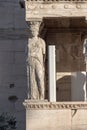 The Porch of the Caryatids in The Erechtheion an ancient Greek temple on the north side of the Acropolis of Athens, Greece Royalty Free Stock Photo