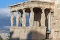 The Porch of the Caryatids in The Erechtheion an ancient Greek temple on the north side of the Acropolis of Athens, Greece Royalty Free Stock Photo