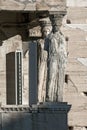 The Porch of the Caryatids in The Erechtheion an ancient Greek temple on the north side of the Acropolis of Athens, Greece Royalty Free Stock Photo