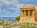 Porch of the Caryatids, Erechtheion temple. Athenian Acropolis. Athens, Greece. Royalty Free Stock Photo