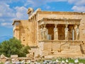 Porch of the Caryatids, Erechtheion temple. Athenian Acropolis. Athens, Greece. Royalty Free Stock Photo