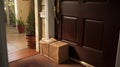 porch package in front of door In Royalty Free Stock Photo