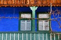 Porch, painted blue wall, vine vines Royalty Free Stock Photo