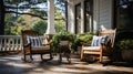 Porch with rocking chairs. Generative AI. Royalty Free Stock Photo