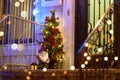 Porch and stairs decorated for Christmas and New Year Holidays Royalty Free Stock Photo