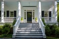porch stairs leading to a greek revival house entrance