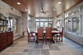 Porch with stone walls and slate floors