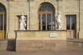 Porch with two ancient sculptures. A large fragment of the Gatchina Palace