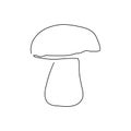 Porcini mushroom continuous line drawing. One line art of champignon, vegetables.