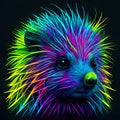 Porcupine in abstract, graphic highlighters lines rainbow ultra-bright neon artistic portrait