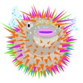 Vibrant colored porcupine fish cartoon