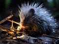 Porcupine grooms with toy comb Nikon photo