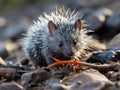 Porcupine grooms with toy comb Nikon photo