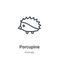 Porcupine outline vector icon. Thin line black porcupine icon, flat vector simple element illustration from editable animals