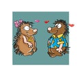 Porcupines in love colored illustration humorist button or icon for website