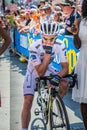 Pordenone, Italy May 27, 2017: Professional cyclist Adam Yates Orica Team, in white jersey, in first line Royalty Free Stock Photo