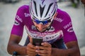 Pordenone, Italy May 27, 2017: Professional cyclist Fernando Gaviria Quick Step Team, in purple jersey, in first line