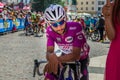 Pordenone, Italy May 27, 2017: Professional cyclist Fernando Gaviria Quick Step Team, in purple jersey, in first line.