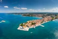 Porec old town in Croatia, Adriatic coast, Istria region, popular touristic destination. Copyspace on blue sky