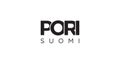 Pori in the Finland emblem. The design features a geometric style, vector illustration with bold typography in a modern font. The