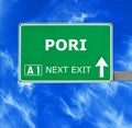 PORI road sign against clear blue sky Royalty Free Stock Photo
