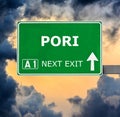 PORI road sign against clear blue sky Royalty Free Stock Photo