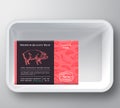Pork Abstract Vector Plastic Tray Container Cover. Premium Quality Meat Packaging Design Label Layout. Hand Drawn Pig