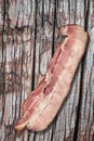 Pork Belly Bacon Rasher Set On Old Knotted Cracked Rough Pine Wood Table Surface Royalty Free Stock Photo