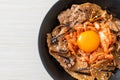 Pork bulgogi rice bowl with kimchi and Korean pickled egg Royalty Free Stock Photo