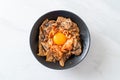 Pork bulgogi rice bowl with kimchi and Korean pickled egg Royalty Free Stock Photo