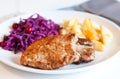 Pork chop with cabbage salad and potatoes Royalty Free Stock Photo