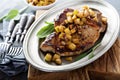 Pork chops with apples and walnuts Royalty Free Stock Photo