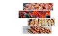 Pork Chops with Kabobs on the BBQ Grilled vegetable and meat skewers Kebabs on the grill Collage of various meat products Royalty Free Stock Photo