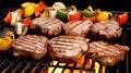 pork chops with kabobs on the bbq. Medium Rare Pork Loin Barbecue Steak on a Skewer. AI Generative Royalty Free Stock Photo