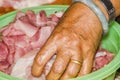 Pork cut in pieces in a basin Royalty Free Stock Photo