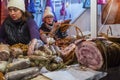 Pork delicacies and meat specials at Christmas market in Bucharest