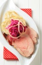 Pork, dumplings and red cabbage Royalty Free Stock Photo