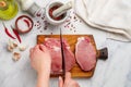 Pork. Fresh raw meat on a chopping board